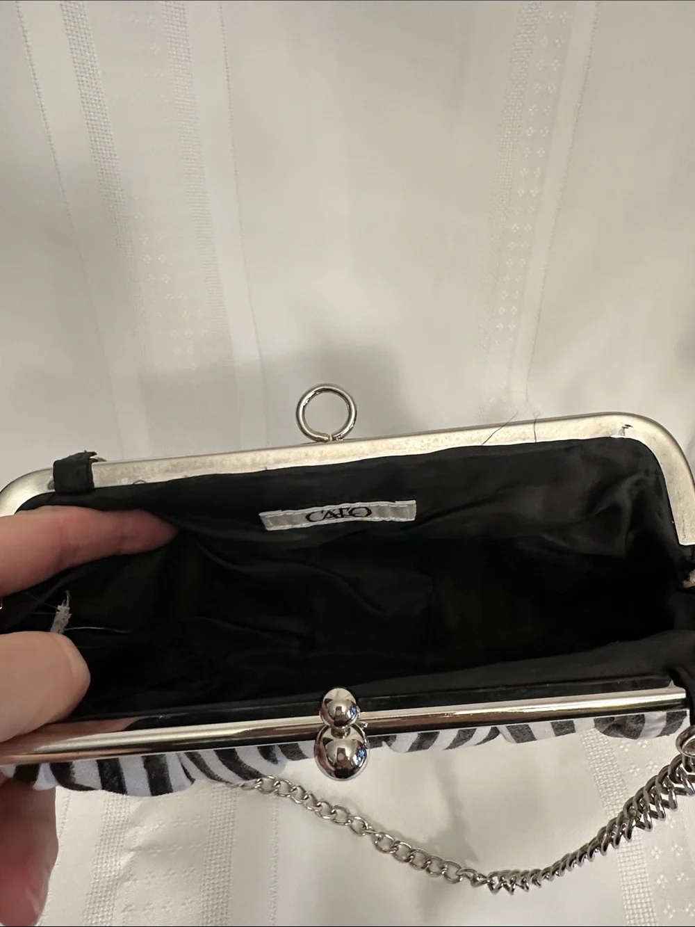 Cato Black and White Striped Chain-Handle Clutch